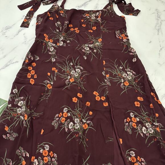 Reformation Twilight Midi Dress Size 18 Emmeline Purple Poppy Floral Tie Sleeve - Picture 4 of 12